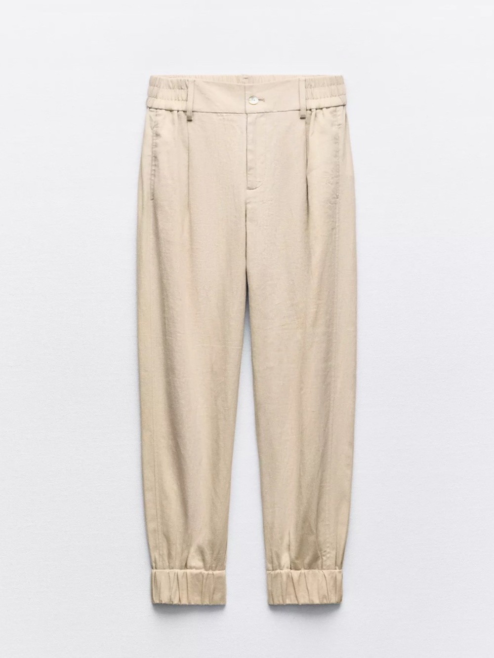 ZARA LINEN BLEND JOGGING PANTS SAND SIZE S